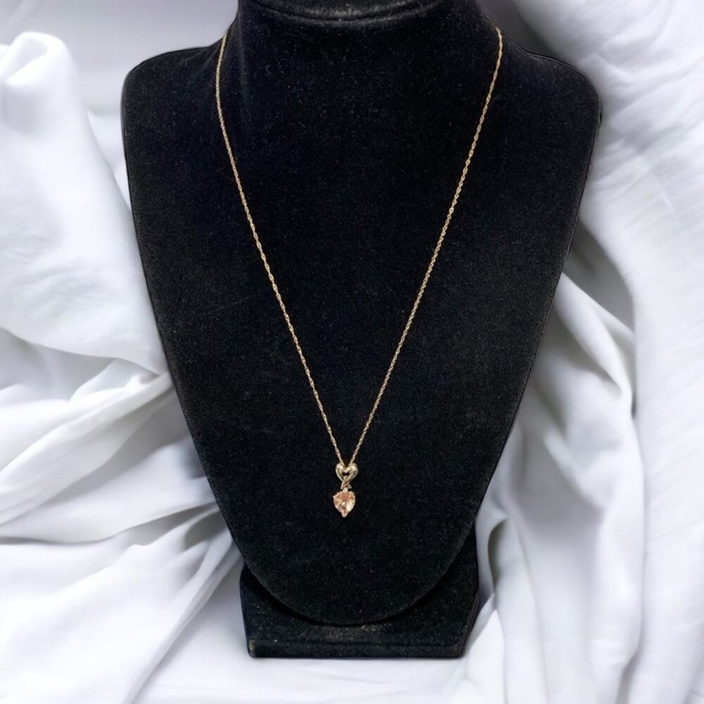 10KT Gold Labradorite and Diamond Heart Necklace - Picture 1 of 3